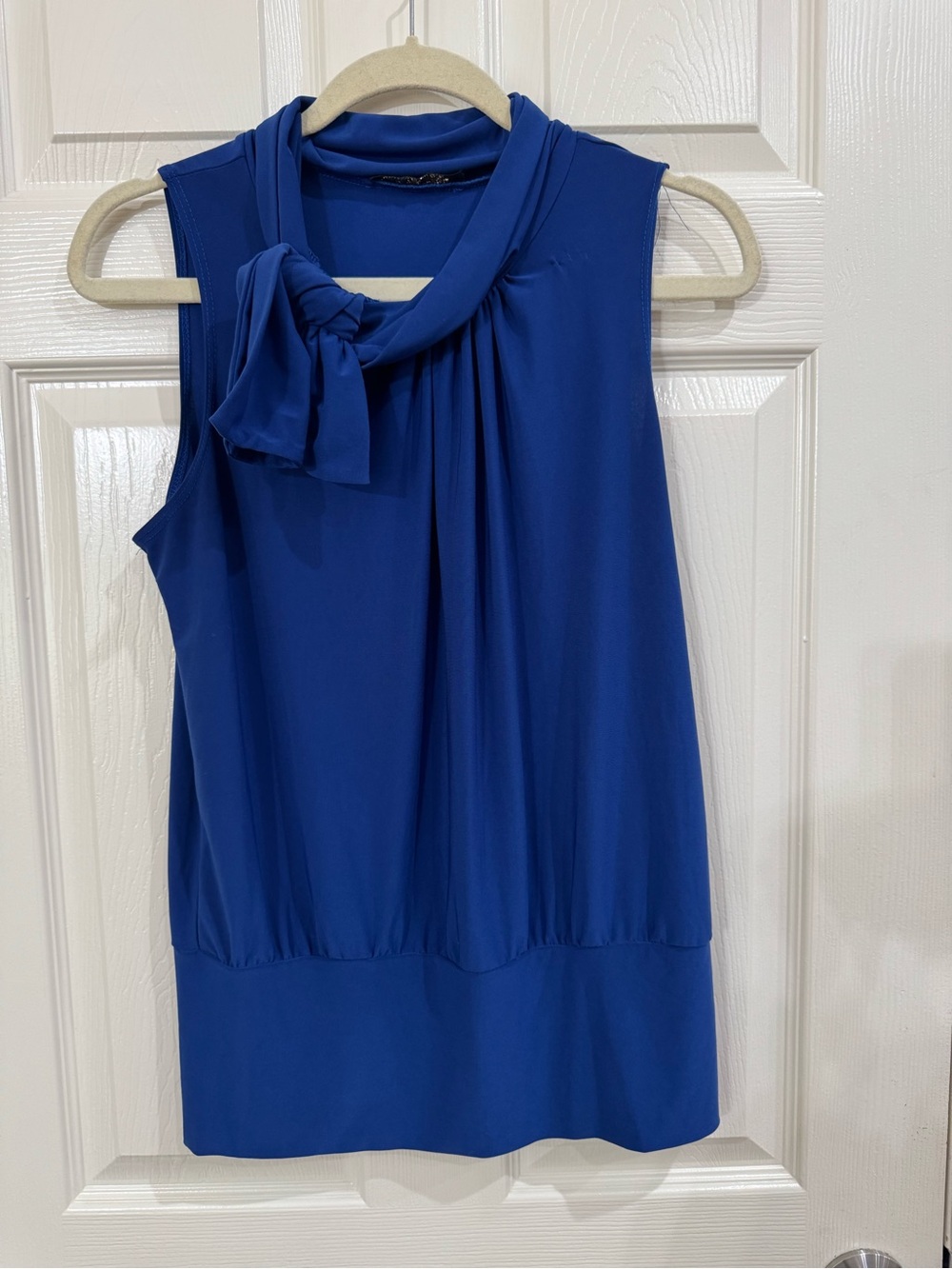 Sleeveless Bow-Tie Neck Blouse in Royal Blue
